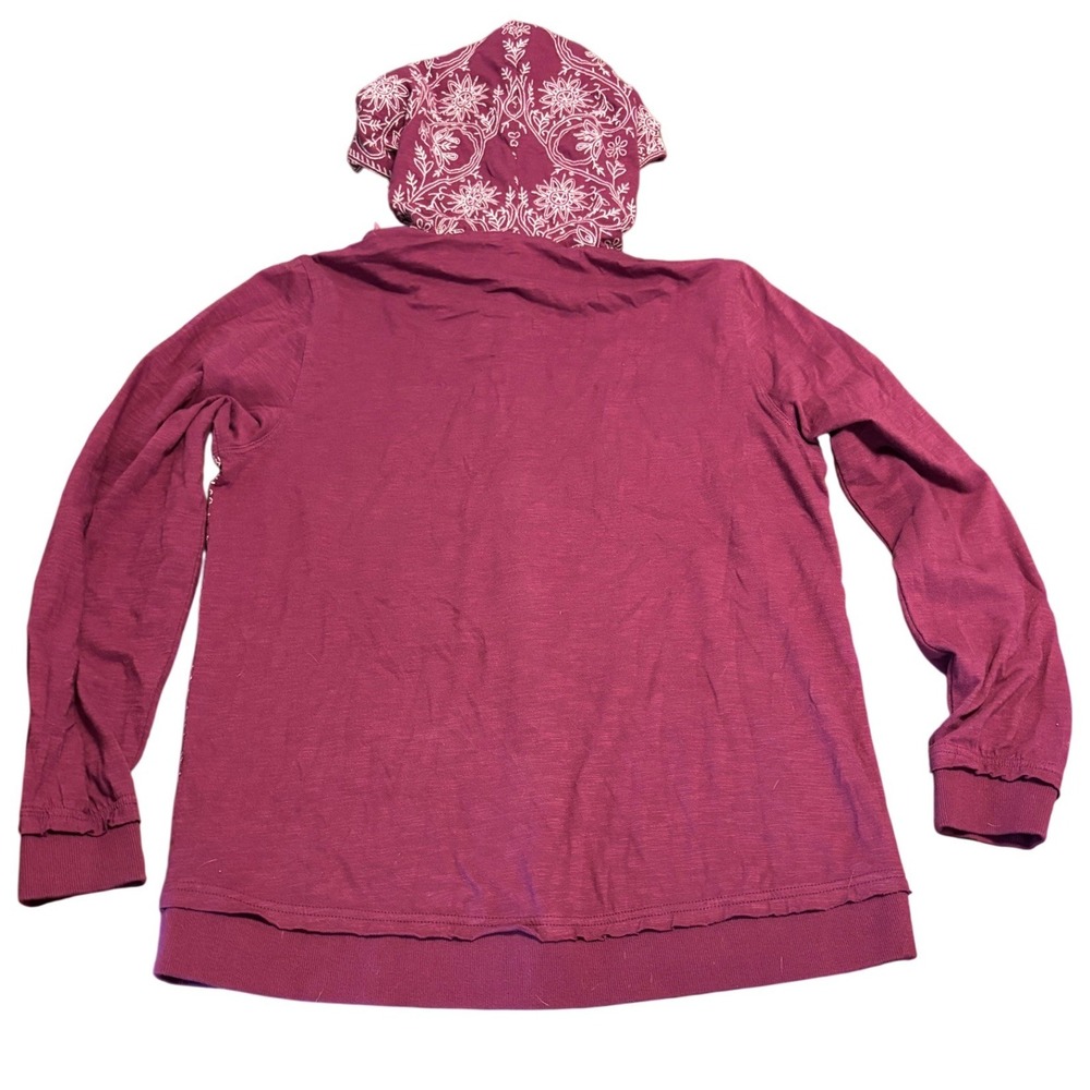 Soft Surroundings Burgundy Embroidered Button Up Hoodie Cotton Small 2EG93 - Picture 8 of 13